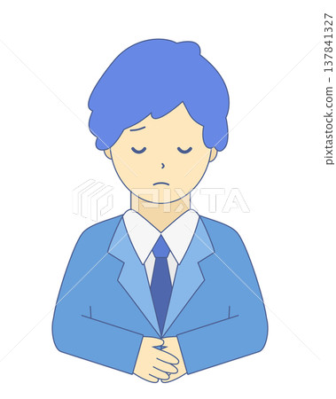 道歉的男上班族 | 一位商務人士道歉鞠躬的簡單插圖（正面，上半身） 137841327