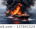 Burning oil tanker 137841524