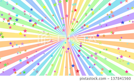 A colorful sunburst background sprinkled with stars. A colorful sunburst background sprinkled with stars. 137841560