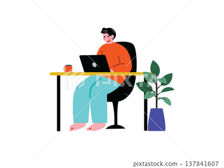 一個人在做遠程辦公的插圖 137841607