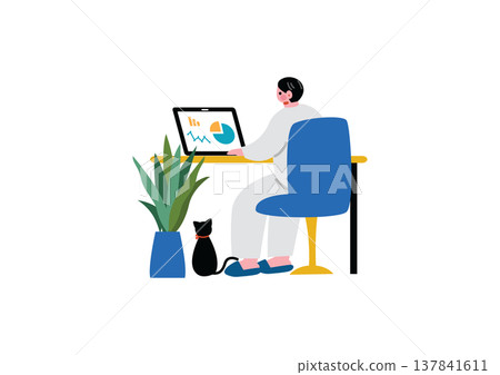 一個人在做遠程辦公的插圖 137841611