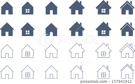 Icon set of various house symbols with triangular roofs 137841912