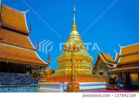 Landscape of Wat Phra That Doi Suthep or golden temple is famous visiting place or landmark and attraction of Chiang Mai, Thailand. 137842189