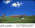 A Swiss mountain railway running under a blue sky 137842207