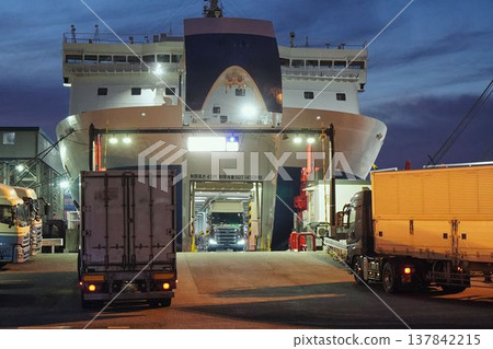 Trucks boarding the ferry 137842215
