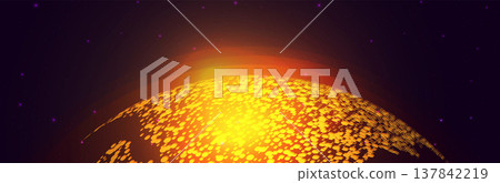 Futuristic map of the planet. World map. Globalization internet and technology, cyber security. Abstract background with glowing planet Earth. Vector illustration. 137842219