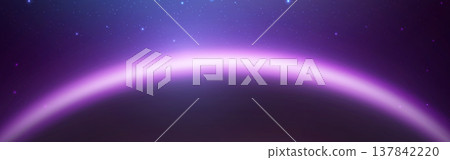 Futuristic sunrise of the planet. Solar ring light effect. Cosmic cyber security. Starry abstract background with glowing planet Earth. Vector illustration. Futuristic sunrise of the planet. Solar ring light effect. Cosmic cyber security. Starry abstract background with glowing planet Earth. Vector illustration. 137842220