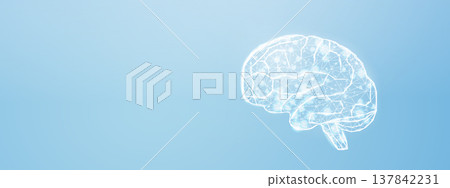 Human brain. Wireframe low poly style. Concept for medical, brain cancer, neural network. Abstract modern 3d vector illustration on blue background. 137842231