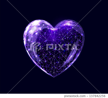 Wireframe heart, low poly style. Element for medical science, cardiology illness. Abstract modern 3d vector illustration on dark blue background. Wireframe heart, low poly style. Element for medical science, cardiology illness. Abstract modern 3d vector illustration on dark blue background. 137842256