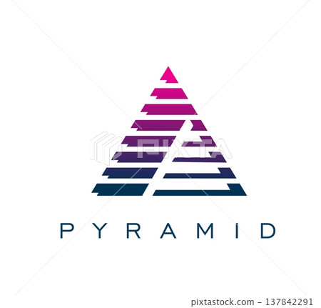 Pyramid icon of triangle with modern line and gradient, abstract vector geometric sign. Pyramid icon for digital technology or business and architecture company and brand corporate emblem sign Pyramid icon of triangle with modern line and gradient, abstract vector geometric sign. Pyramid icon for digital technology or business and architecture company and brand corporate emblem sign 137842291
