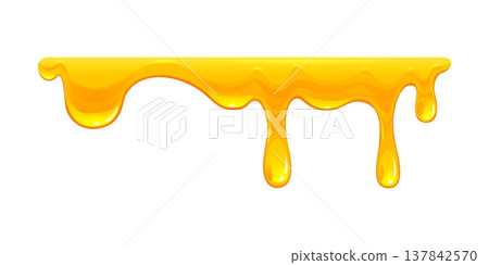 Sweet melt and drips of honey syrup, liquid yellow dessert or oil border, cartoon vector. Honey drips or golden oil drops and caramel melt for border frame of sweet candy or yellow liquid sauce Sweet melt and drips of honey syrup, liquid yellow dessert or oil border, cartoon vector. Honey drips or golden oil drops and caramel melt for border frame of sweet candy or yellow liquid sauce 137842570