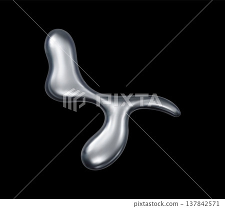 3d liquid chrome metal drop and shape. Vector droplet of molten silver with a matte surface with soft light gradients for tech projects, futuristic design, or striking graphic accent 137842571