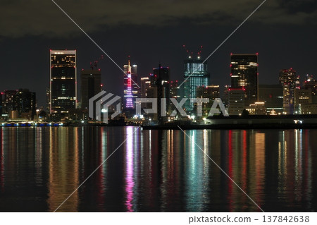 從豐洲古魯裡公園眺望東京鐵塔和東京城市天際線 從豐洲古魯裡公園眺望東京鐵塔和東京城市天際線 137842638