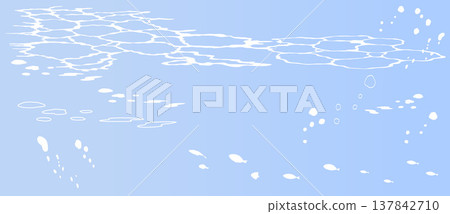 Background illustration of a school of fish and silhouettes of the water surface, ocean, underwater Background illustration of a school of fish and silhouettes of the water surface, ocean, underwater 137842710