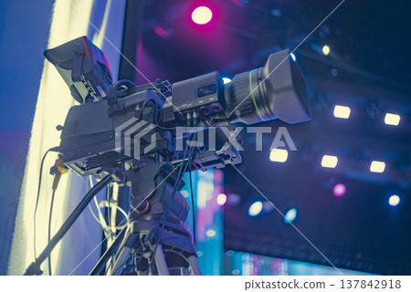 Professional Broadcast TV Camera on Tripod at Live Concert with copy space Professional Broadcast TV Camera on Tripod at Live Concert with copy space 137842918