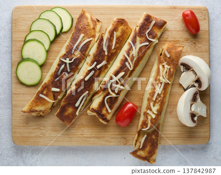 Pan Fried Savory Crepe Rolls with Vegetables 137842987
