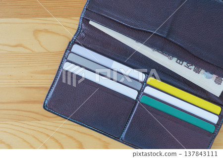 Banknotes and cards in a wallet Banknotes and cards in a wallet 137843111
