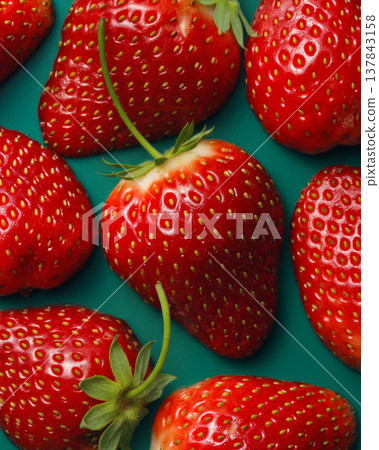 Fresh Strawberries Pattern on Teal Background Fresh Strawberries Pattern on Teal Background 137843158