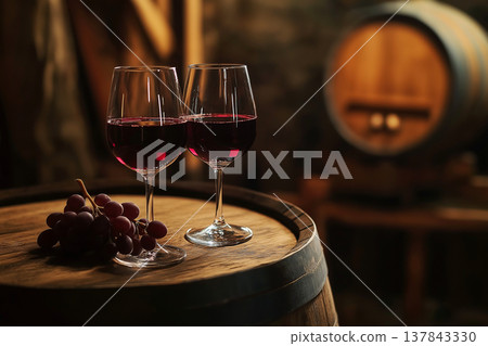 Two glasses of red wine in cellar Two glasses of red wine in cellar 137843330