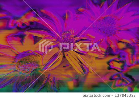 Neon Glitch Flowers Displacement with Chromatic Aberration Effect Neon Glitch Flowers Displacement with Chromatic Aberration Effect 137843352