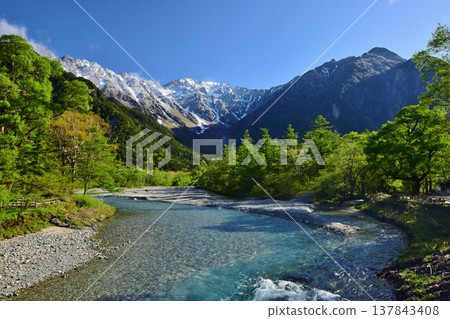 Early summer, fresh greenery in Kamikochi 137843408