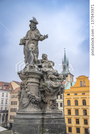 statues on the Charles Bridge, evening Prague. Czech Republic 137843971