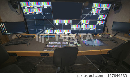 Modern television control room with monitors and video switcher with copy space 137844283