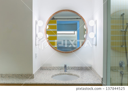Bathroom mirror with soft light for modern and luxurious make-up. 137844525