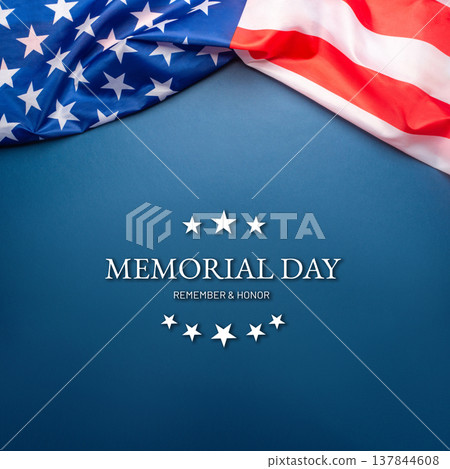 Blue background with American flag. Memorial day. Website banner and greeting card design template. Blue background with American flag. Memorial day. Website banner and greeting card design template. 137844608