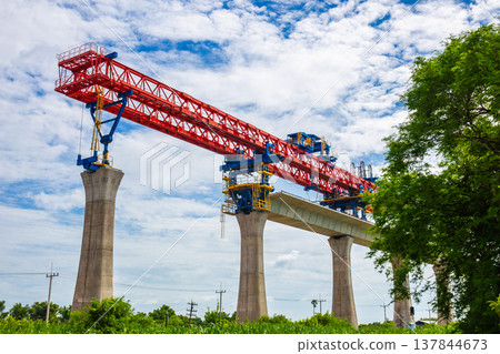 High-level railway construction cranes in the Bangkok-Nakhon Ratchasima high-speed rail project with modern technology 137844673