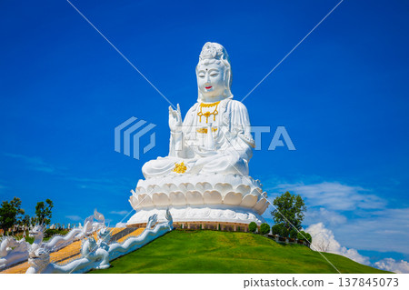 Landscape of Wat Huay Pla Kung temple Statue of Guan Yin travel destination the famous place religious attractions of Chiang Rai province, Northern of Thailand. Landscape of Wat Huay Pla Kung temple Statue of Guan Yin travel destination the famous place religious attractions of Chiang Rai province, Northern of Thailand. 137845073