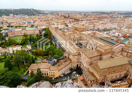 View over Vatican City showing buildings, streets, and greenery during daylight in Rome View over Vatican City showing buildings, streets, and greenery during daylight in Rome 137845345