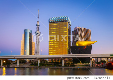 Asakusa Landmark Tokyo, Japan skyline sunsettime 137845514