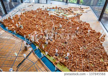 A model of Asakusa City is displayed at the Asakusa Culture and Tourism Center, Tokyo, Japan. 137845568