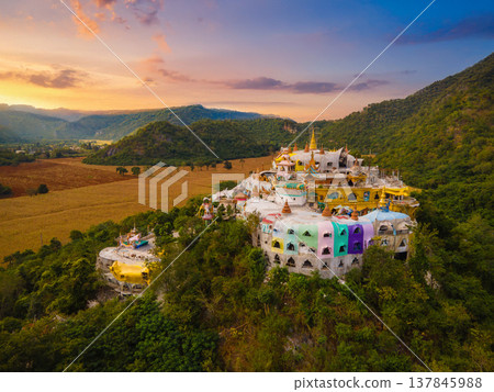 Landscape of Temple on the mountain at Simalai Songtham Temple in Khao Yai, Pak Chong, Nakhon Ratchasima, Thailand in sunset time Landscape of Temple on the mountain at Simalai Songtham Temple in Khao Yai, Pak Chong, Nakhon Ratchasima, Thailand in sunset time 137845988