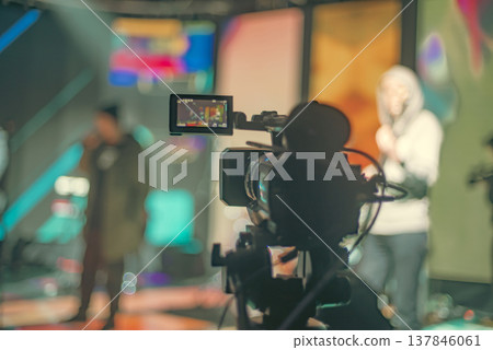 Professional Video Camera Recording Content in Studio with Copy Space 137846061
