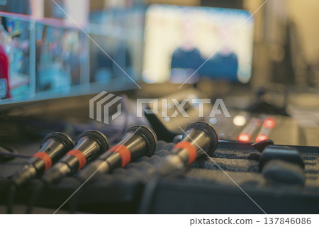 Professional Microphones in Case on Studio Background with Copy Space Professional Microphones in Case on Studio Background with Copy Space 137846086