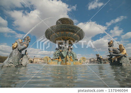 Majestic Fountain of the Seas in Place de la Concorde Paris with copy space Majestic Fountain of the Seas in Place de la Concorde Paris with copy space 137846094
