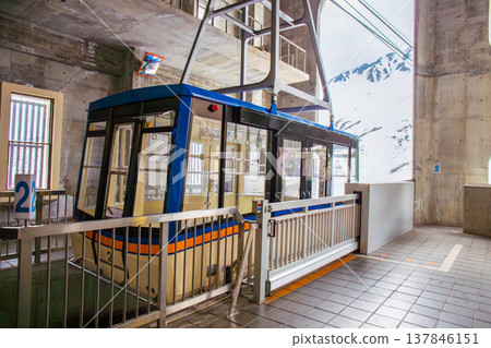 cable car at Kurobe Station is the boarding point for the Kurobe Dam sightseeing tour, located in eastern Toyama Prefecture in the Chubu region of Japan. 137846151