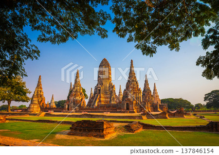 Landscape of Wat Chaiwatthanaram Temple in Buddhist temple Is a temple built in ancient times at Ayutthaya Historical Park near Bangkok. Thailand Landscape of Wat Chaiwatthanaram Temple in Buddhist temple Is a temple built in ancient times at Ayutthaya Historical Park near Bangkok. Thailand 137846154