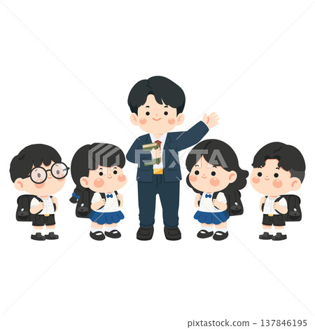 Teacher and Students Standing in Line 137846195