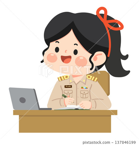 Woman Teacher Working at Desk with Laptop 137846199