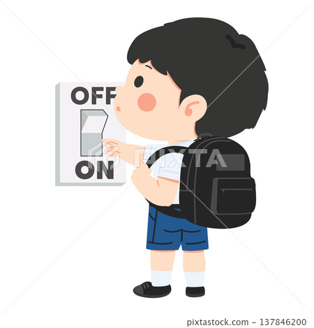 Boy Student Turning Off Light Switch 137846200