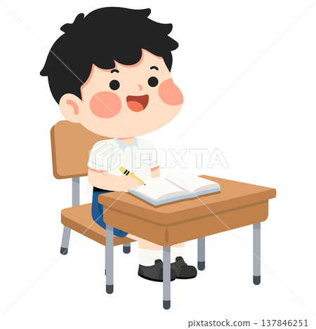 Boy Studying at Desk Focused Learning Boy Studying at Desk Focused Learning 137846251