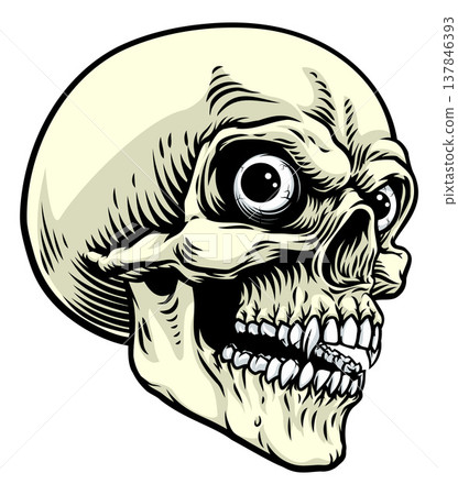 Creepy Skull Illustration Vintage Engraving Style 137846393