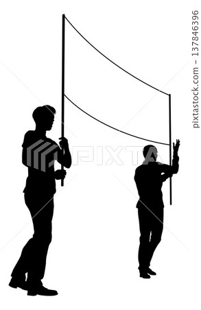 Banner Silhouette Protestors at March Rally Strike Banner Silhouette Protestors at March Rally Strike 137846396