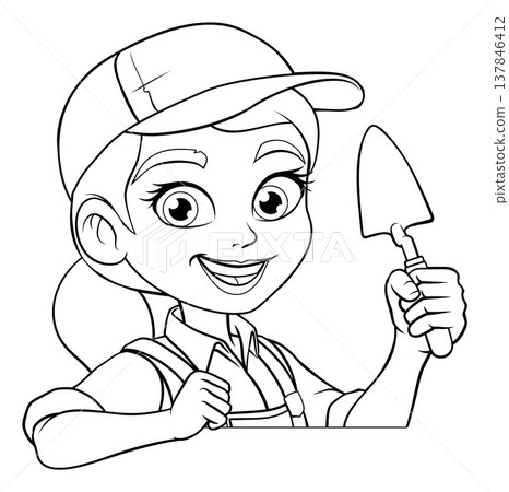 Female Bricklayer Cartoon Trowel Builder Woman Female Bricklayer Cartoon Trowel Builder Woman 137846412
