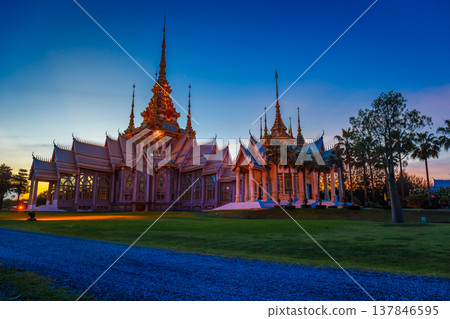 Wat Non Kum or Wat Luang Pho To in Sikhio District, Nakhon Ratchasima, Korat, Thailand is a symbolic place of temples in Thailand. At sunset Wat Non Kum or Wat Luang Pho To in Sikhio District, Nakhon Ratchasima, Korat, Thailand is a symbolic place of temples in Thailand. At sunset 137846595