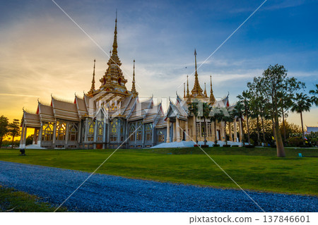 Wat Non Kum or Wat Luang Pho To in Sikhio District, Nakhon Ratchasima, Korat, Thailand is a symbolic place of temples in Thailand. At sunset Wat Non Kum or Wat Luang Pho To in Sikhio District, Nakhon Ratchasima, Korat, Thailand is a symbolic place of temples in Thailand. At sunset 137846601