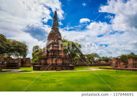 The ancient pagoda of Wat Rama is in the Ayutthaya Historical Park. It is a place and important tourist attraction near Bangkok, Thailand. 137846691